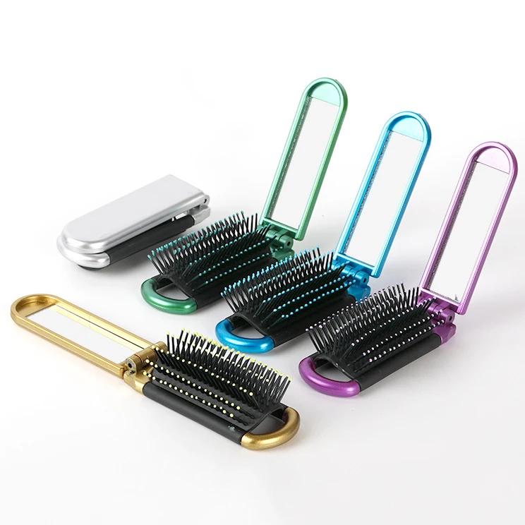 New Folding Mirror With Hair Comb Travel Pocket Mini Foldable Hair Brush With Makeup Mirror Airbag Comb Portable