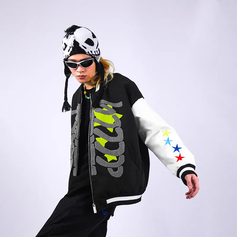latest American Harajuku unisex Bone love Towel oversize embroidery popular High Street coat Baseball jacket