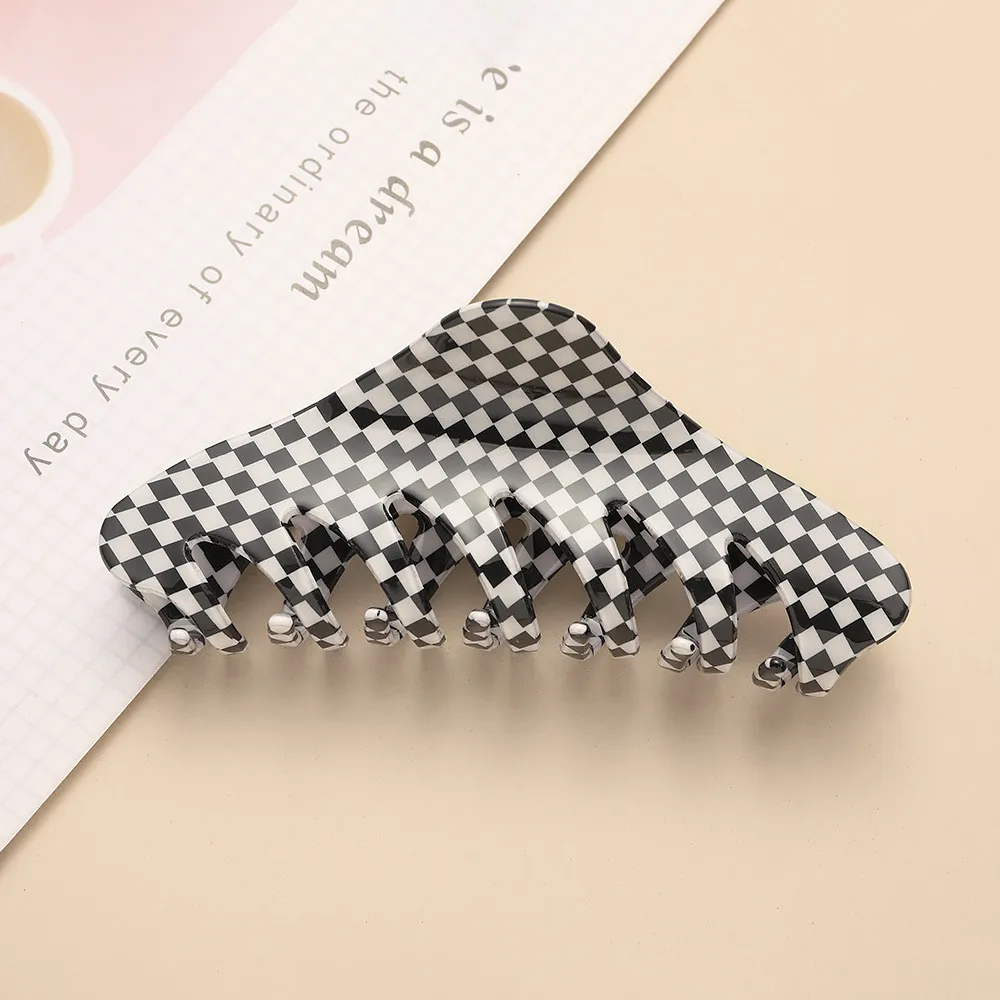 New Ins Large Multicolor Checkerboard Grid Square Semicircle Acetate Hair Clip Claw Hair Women Hair Accessories