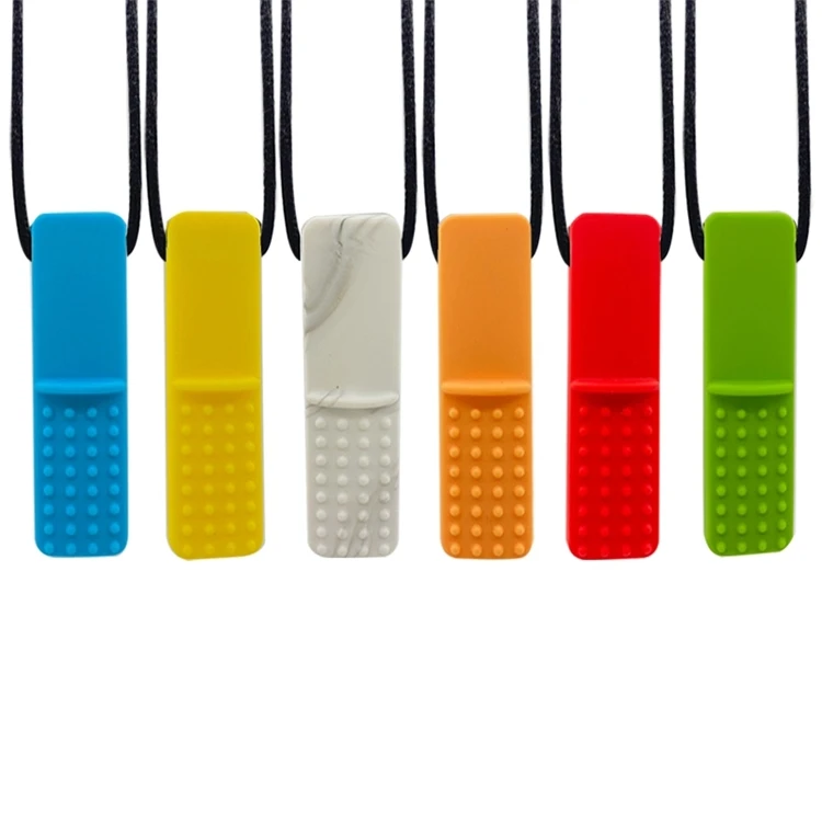 Amazon Hot Teether Chew Necklace Food Grade Silicone Sensory Chewable Figurine Toy for Kids Baby Autism Teether Necklace