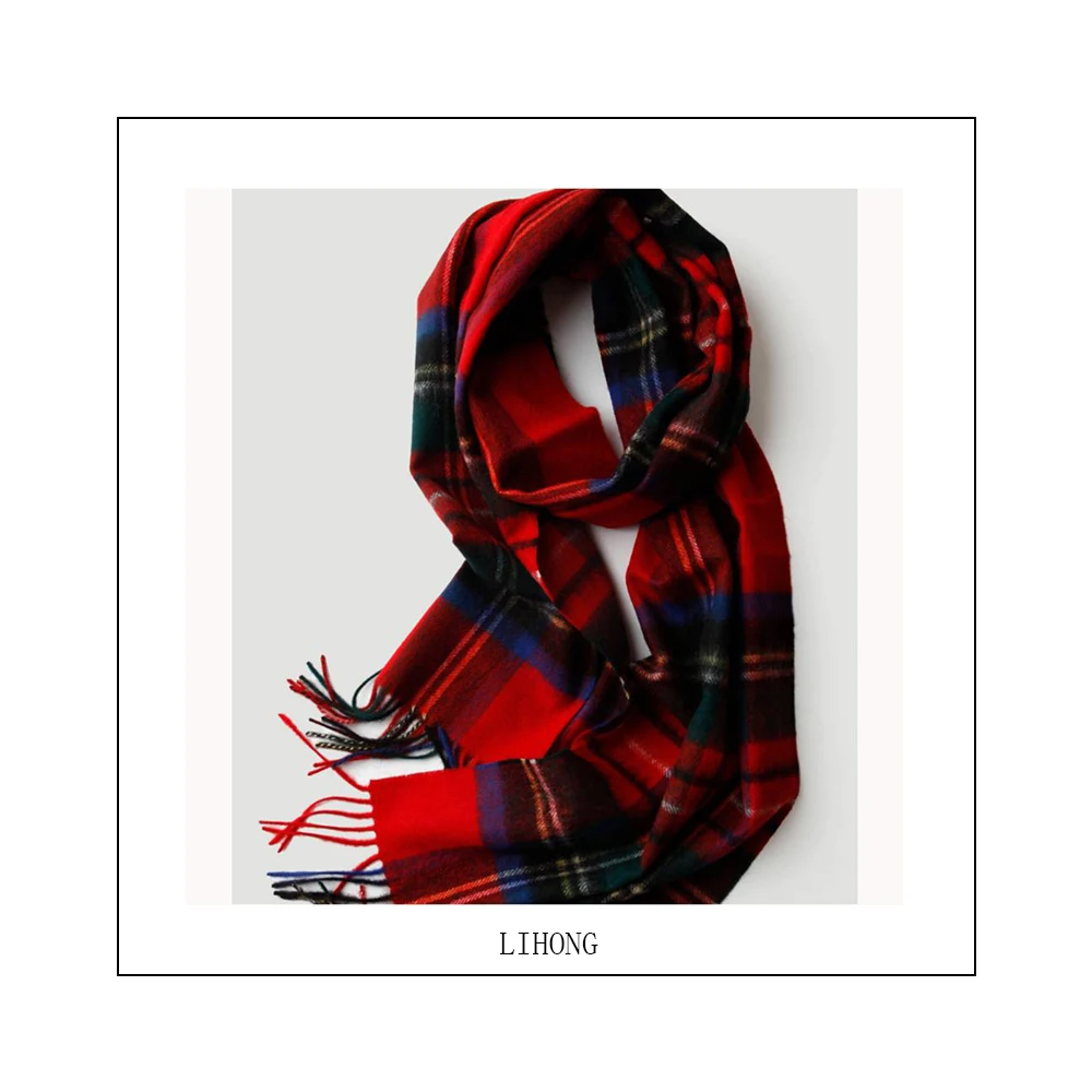 Custom Wool Stole England Men Wrap Woman Gift Checkered Scarf