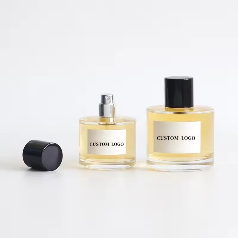 Custom Sticker Logo Round 30ml 50ml 100ml Atomizer Empty Glass Clear Fragrance Premium Refillable Spray Perfume Bottle With Cap