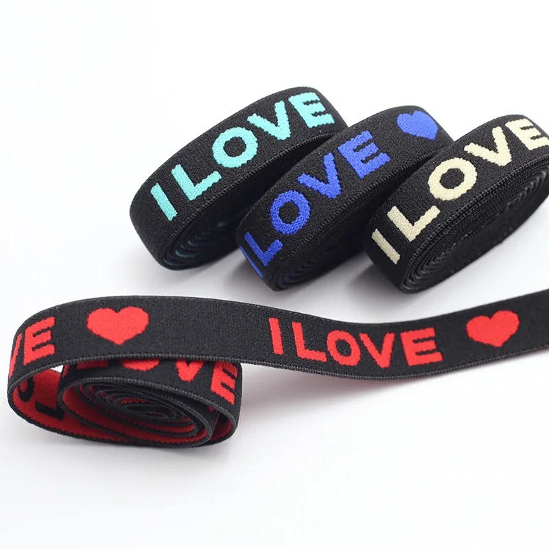 Love Letter Logo jacquard elastic webbing band nylon elastic strap 1.5cm custom colorful bra strap elastic