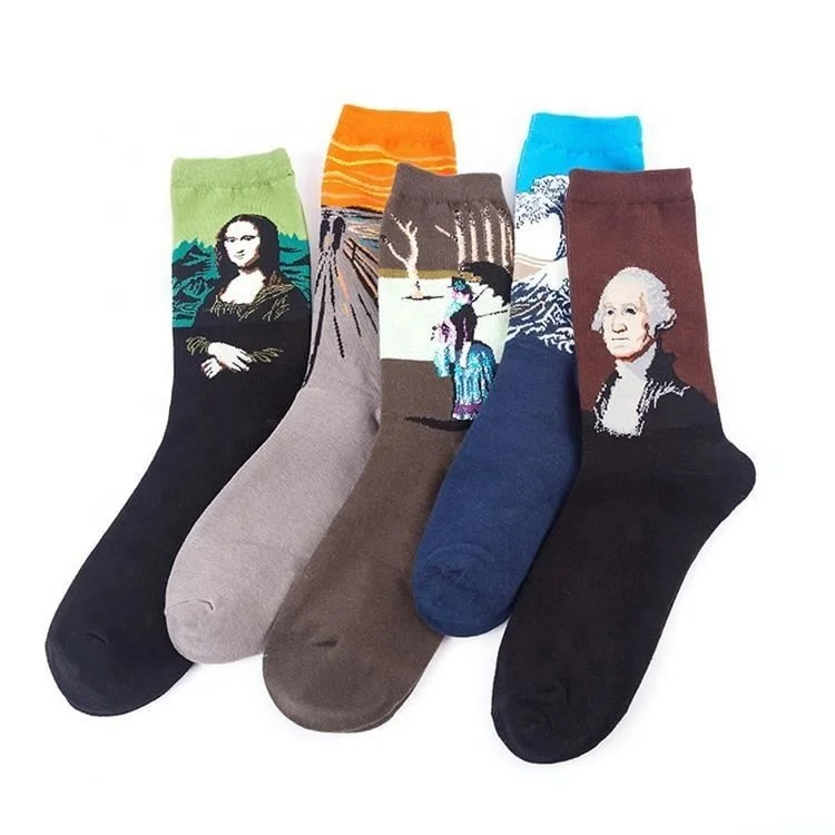 
H Trend Oil painting Cotton Stockings Autumn And Winter In The Tube Men Trendy Tube Socks 