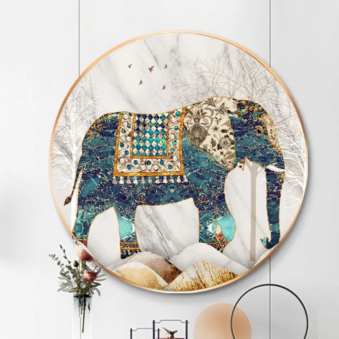 Factory supply light luxury elephant horse artwork crystal porcelain decor painting for home hotel