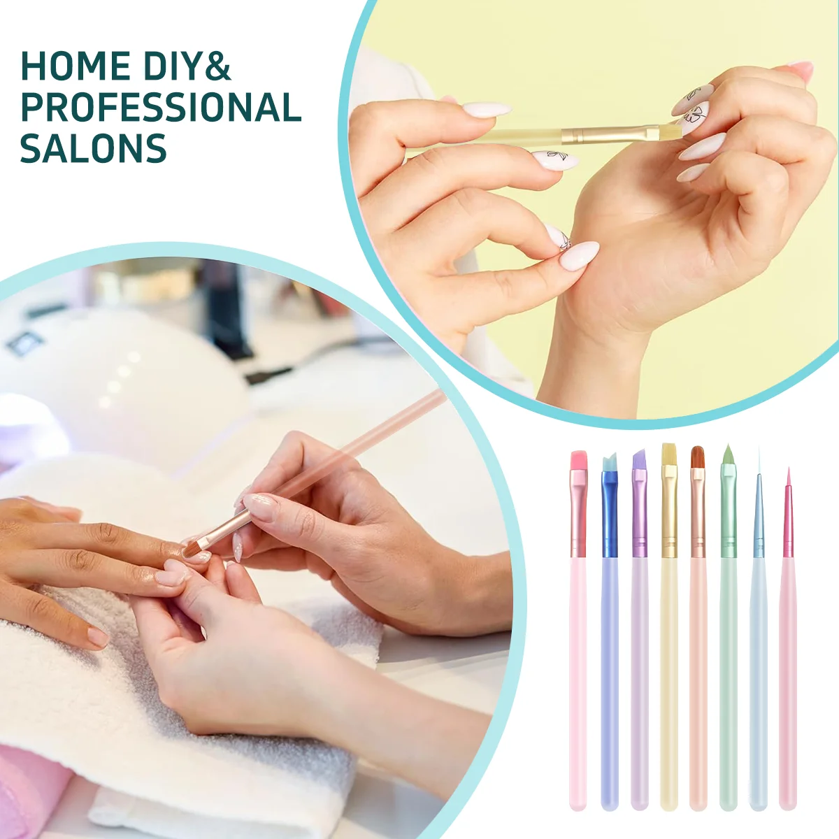 Custom OEM Nail Art Brushes Colorful Clear Crystal Handle 8PCS DIY Nail Brush With Lid
