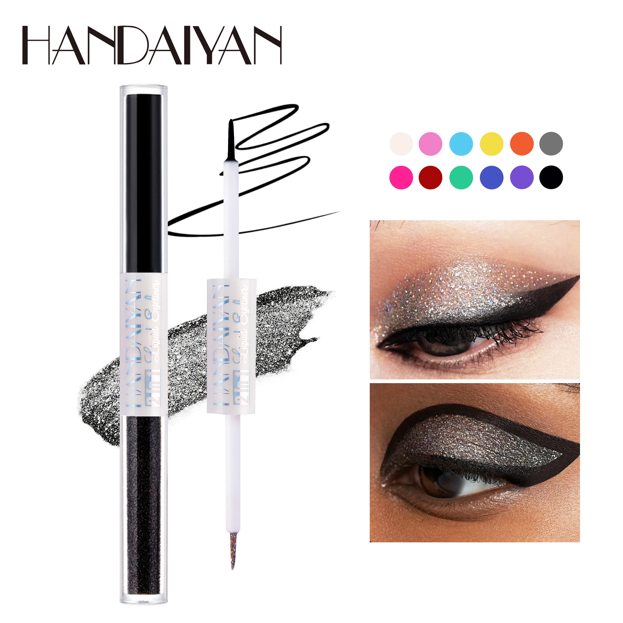 Handaiyan Eyeliner Glitter Logo Manufacturers Water Activated Double-sided Long-lasting Cosmetics Glitter Eyeliner