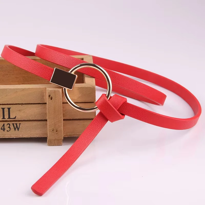 Korean style thin belt with sweater dress decoration knotted small belt all-match ladies round buckle belt