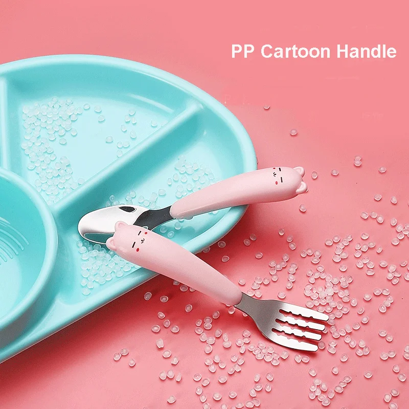 High Quality Toddlers Utensils Cute Cartoon Handle Stainless Steel 304 Safe Baby Spoon and Fork with Case Kids Cutlery Set