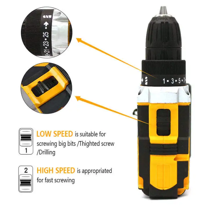 Portable Battery Rechargeable Electric Power Drills 13mm Brush Motor Drilling Machine screwdriver Cordless Drill Power Tool Set