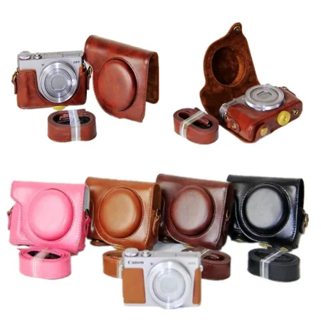 Camera Case PU Leather Cover with Shoulder Strap for Canon G9X