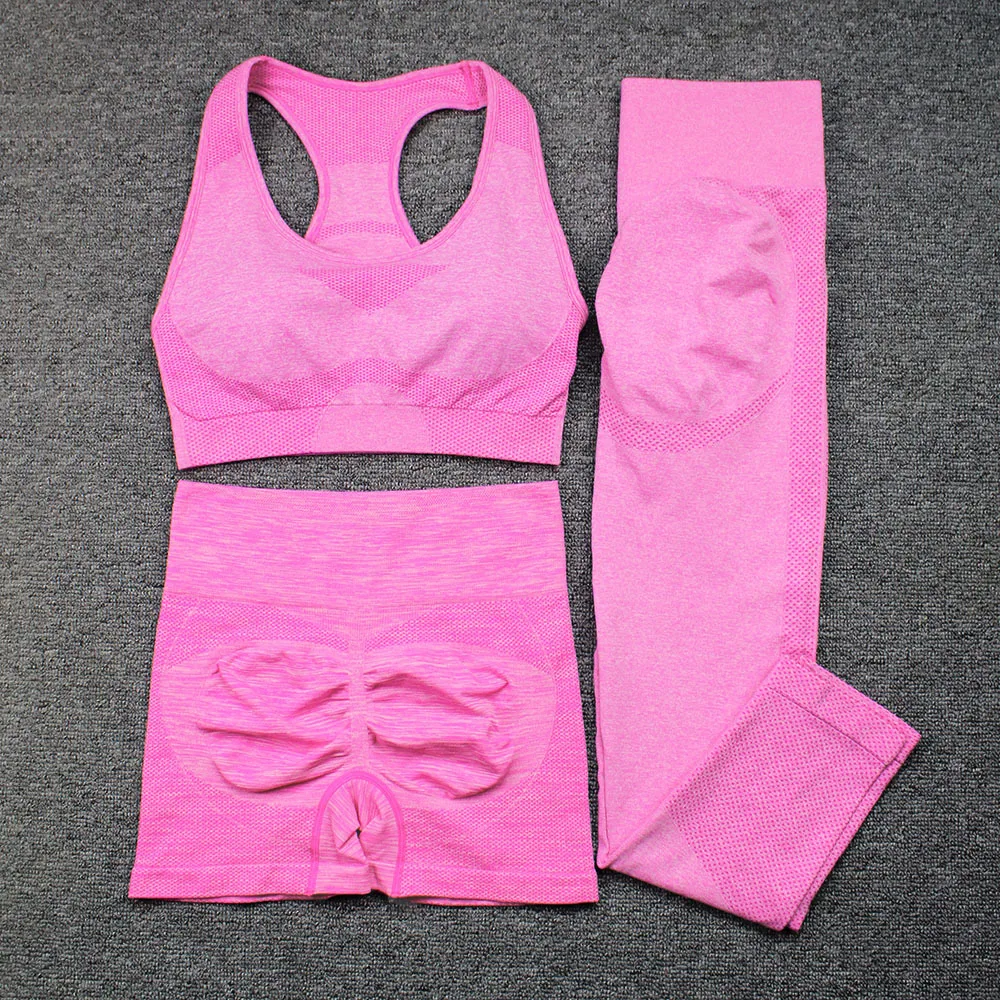 Wholesale Women Gym Push Up Seamless Scrunch Butt Yoga Pant Sport Fitness Workout High Waist Short Leggings Yoga Set