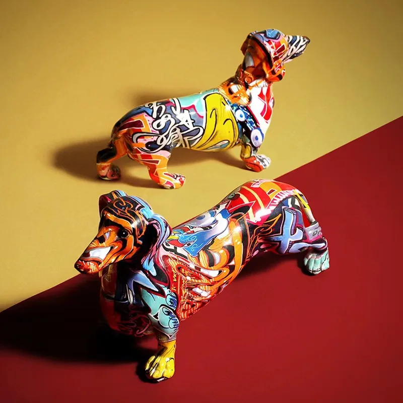 New Animal Colorful Popular Hot Sell Living Room Home Decorative Luxury Ornaments Dachshund Dog Sculptures Handicrafts