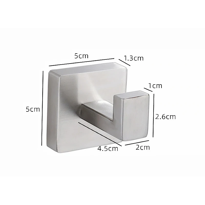 Unique Design Towel Hooks for Bathrooms Brush Nickel Stainless Steel Hook Modern Square Heavy Duty Wall Mount Clothes Hook