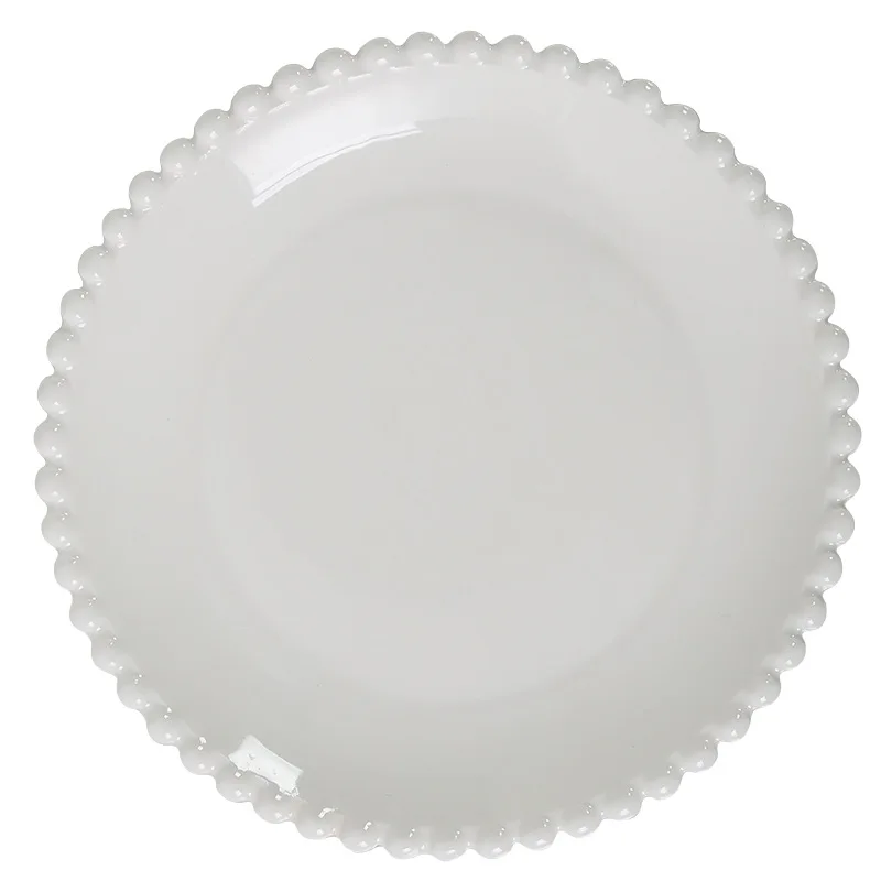 ZC INS retro white pearl edge ceramic cake tray European western  ceramic cake plate home personalized steak plate salad plates