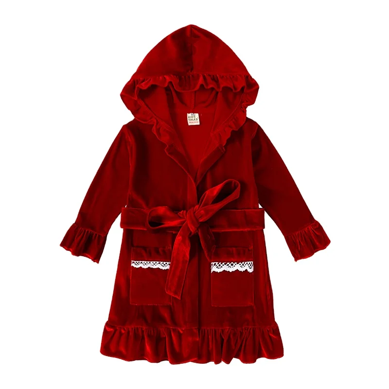 Christmas Red Family Christmas Pajamas Winter Velvet Two Piece Button Up Children Clothes Wholesale Kids Pajama Sets