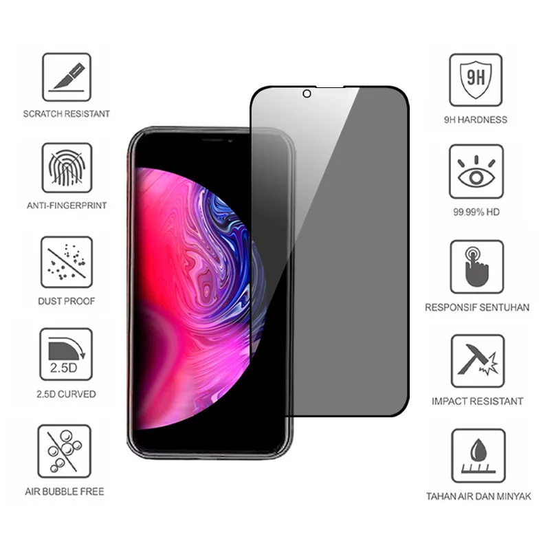 For Iphone 11 12 13 Mini Pro Max 9H 0.33MM Anti Spy Privacy Tempered Glass Screen Protector For Iphone