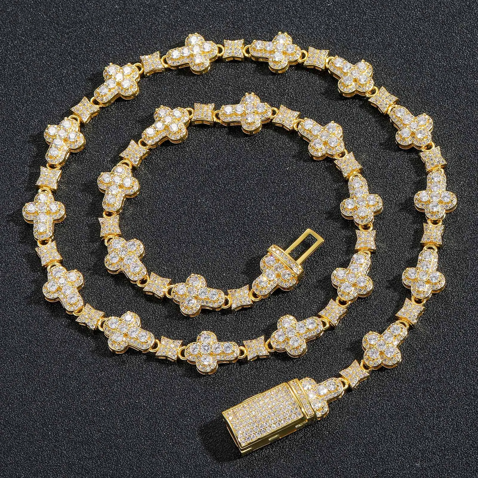 10mm Rhodium 18k Gold Plated Tennis Chain With Full Iced Out Star Cross CZ Cubic Zircon Fashion Luxurious Choker HipHop Jewelry