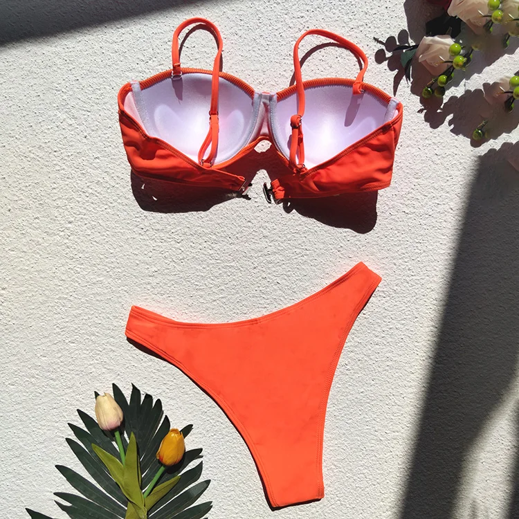 2022 Summer Beachwear Knit Sexy High Waist Orange Bathing Suits Strip Micro Two Piece Mini Bikini Set Swimsuit For Women