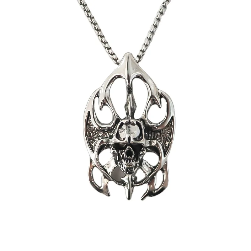 Flame Skeleton King long stainless chain necklace for Men with Metal Alloy death king big pendant for Women Fashion Dressing