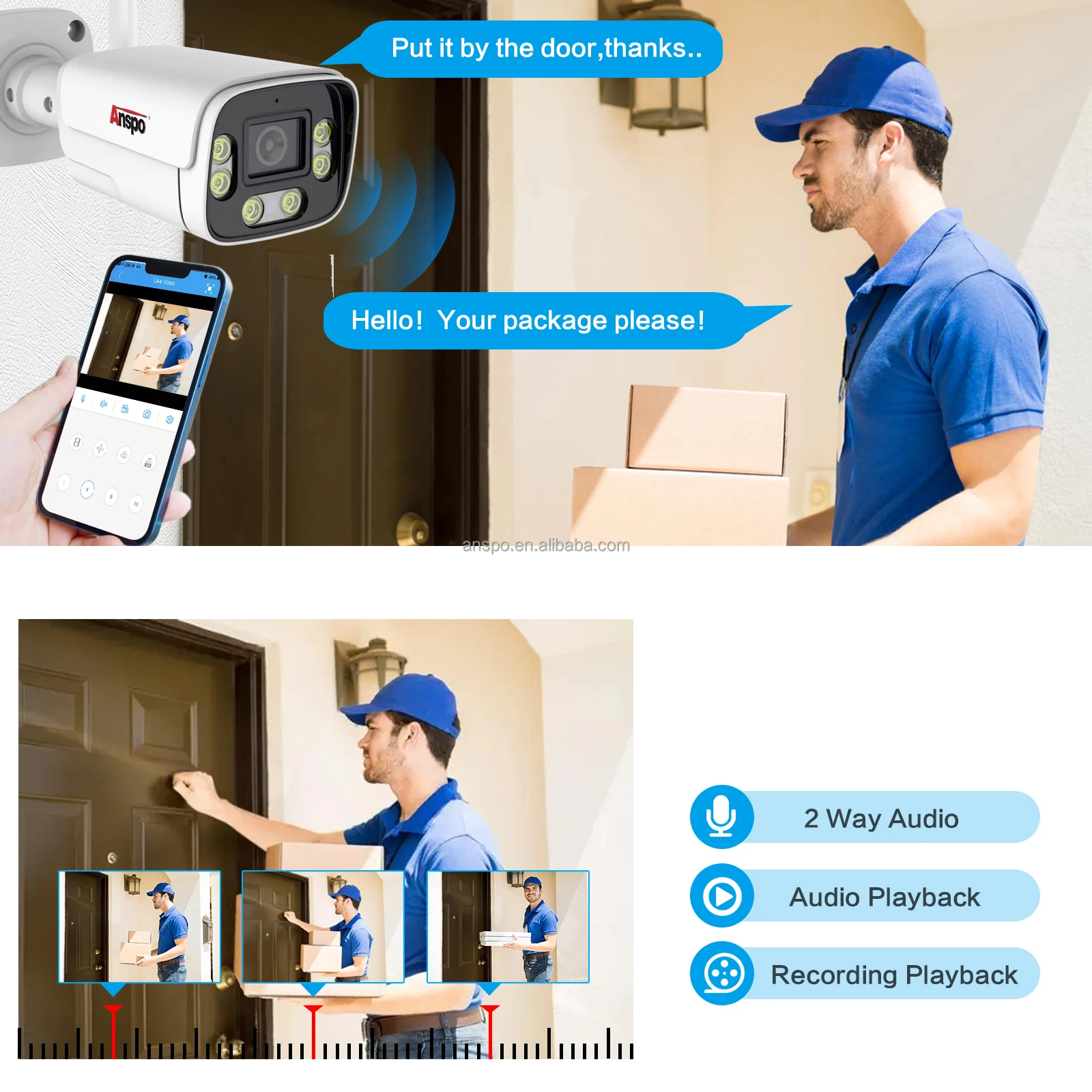 Anspo 5MP full color 4CH WIFI NVR KIT Wireless Security system 4 Channel audio Cctv Camera System 2k Cctv System Home Security