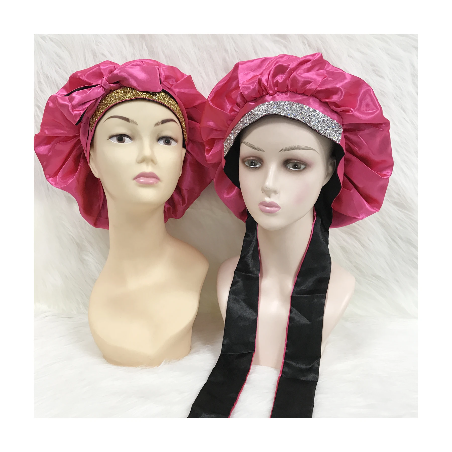 Wholesale Bonnets Vendor Digital Printing Custom logo Bonnet Durag Rhinestone Head Bonnets