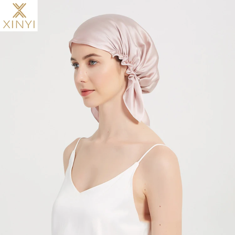 
Новый Шелковый капот атласное полотенце для сна тутового шелкопряда головной убор с эластичным галстуком тутового шелкопряда капот для волос спальный колпачок 
