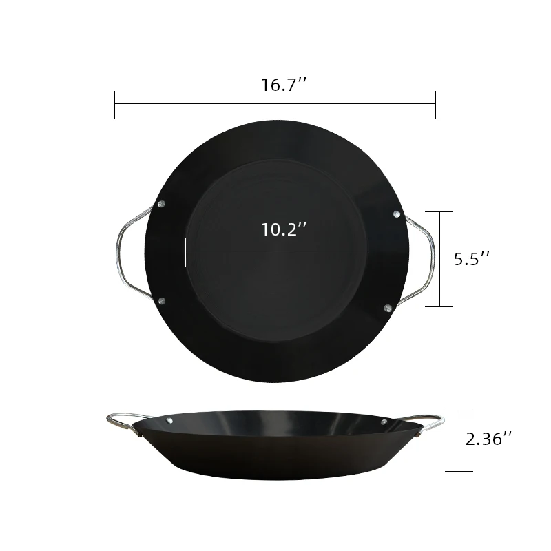 Double ears Spanish small sheet metal carbon steel frying cooking rice baking pan paella pan