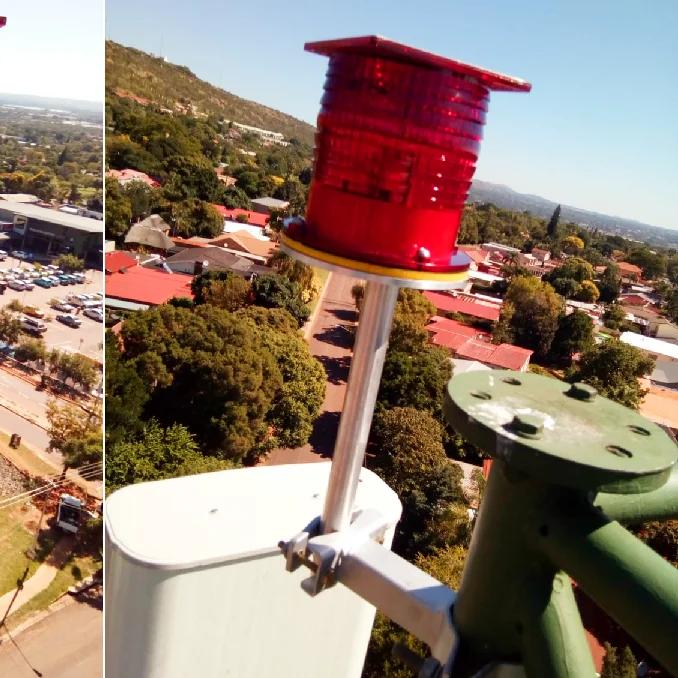 
solar power low intensity aircraft warning lights installed on SA communication tower 