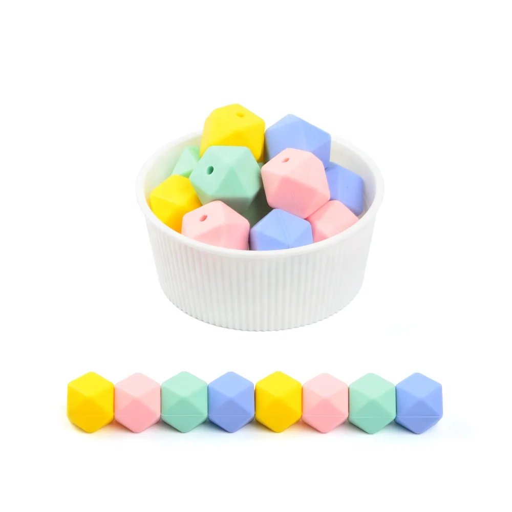 
10Pc Hexagon Beads Silicone Teething Teether Accessories Baby Pacifier Dummy Soother Toy Food Grade 14mm lentejas de silicon 