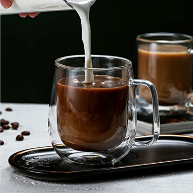 glass double wall glass cup coffee mug with handle
