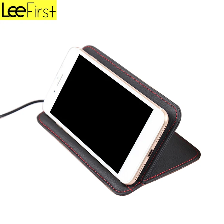 Fashionable Design Fast Leather Wireless Stand Car Charger for iPhone