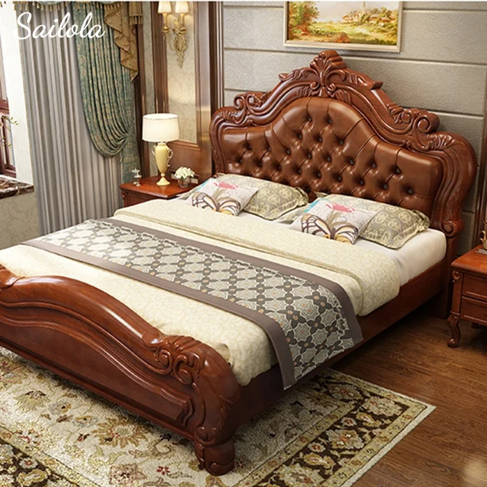 American Style Furniture Set Wood Wedding Bed Antique Double Luxury In