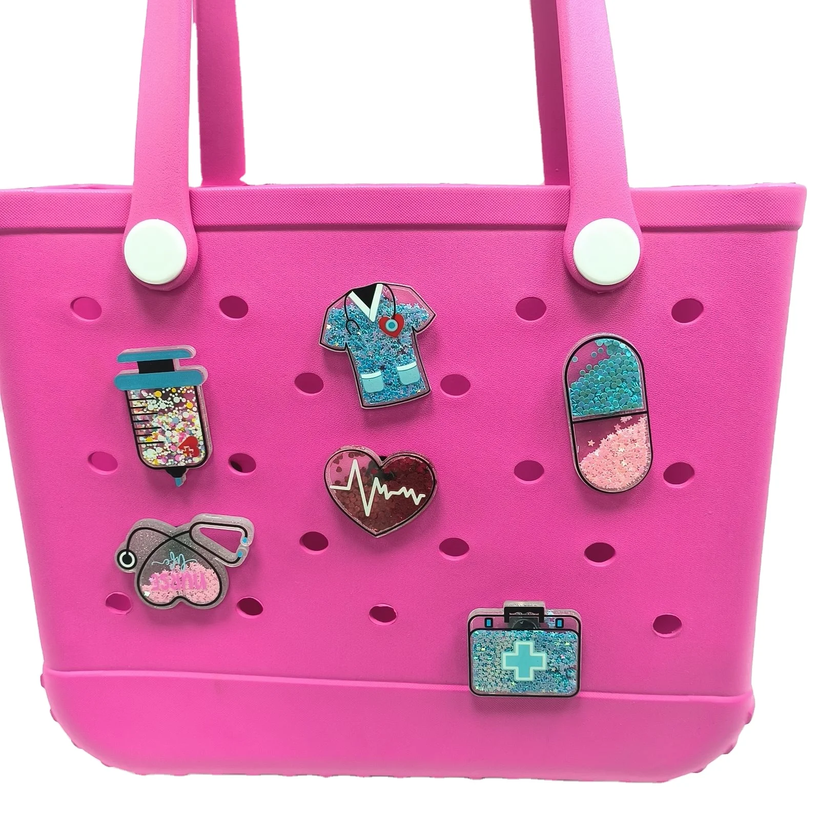 Wholesale New Design Blank Charms Handbag Tote Silicone Beach Insert Bog Bag Accessories