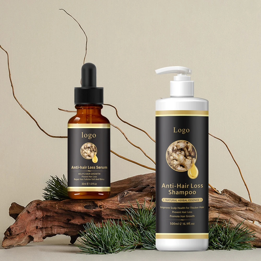 Private Label Natural Scalp Care Organic Ginger Anti loss Hair Wash Vegan Hair Growth Biotin Shampoo And Conditioner Kit