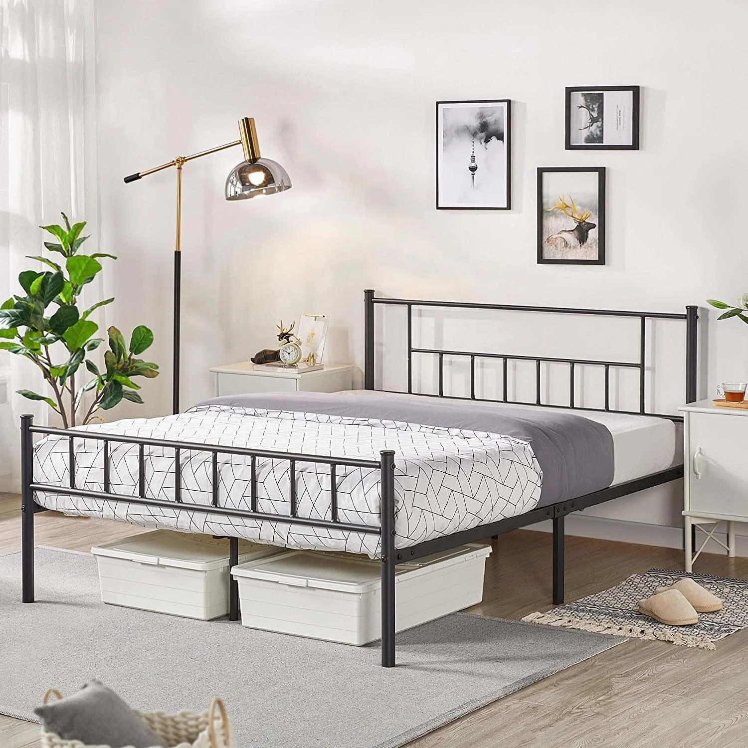 Customized Size Metal Platform Bed Frame with Headboard