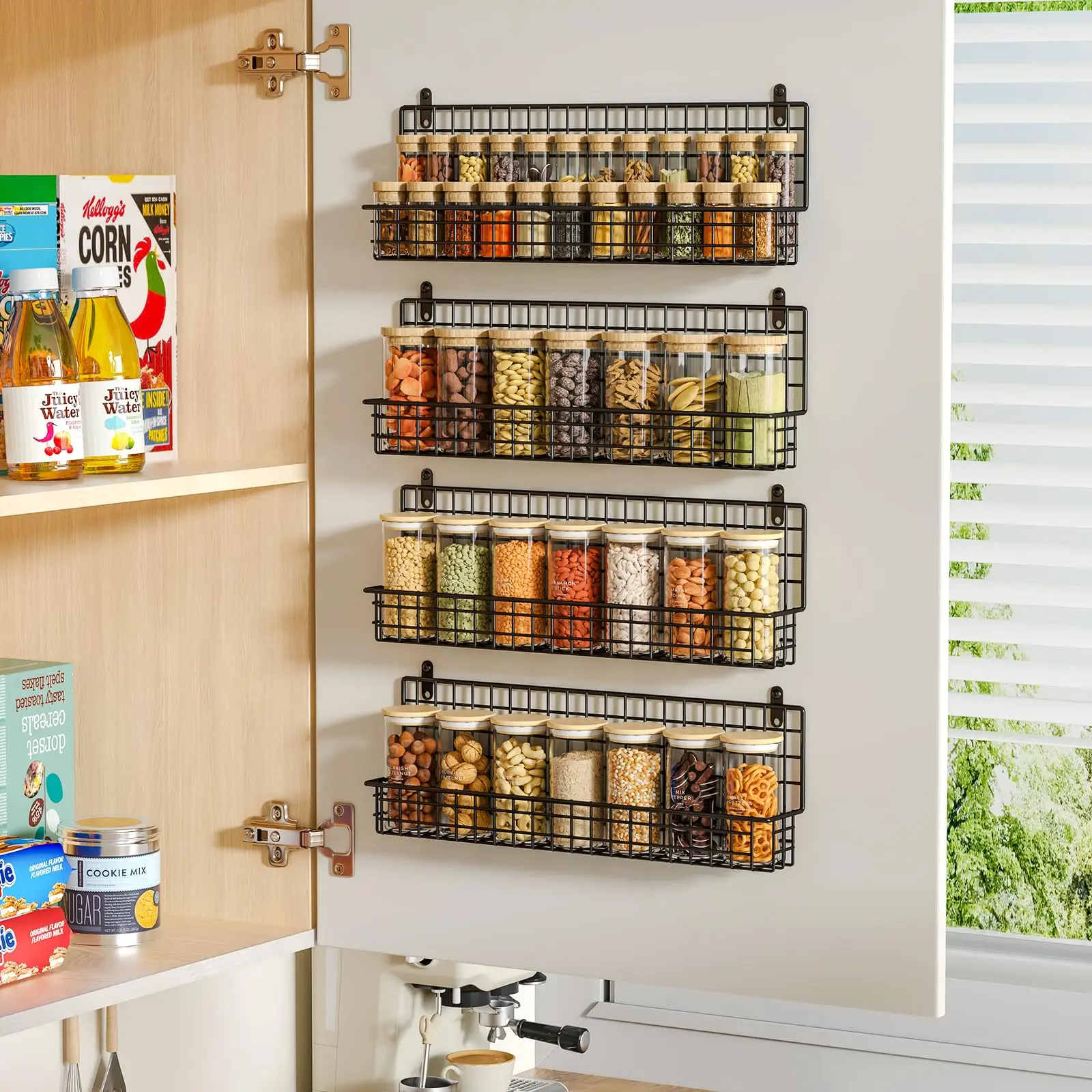 Hot sale 4 Pack Spice Rack Wall Mount with kitchen wall cabinet shelf kitchen storage metal shelf storage unit