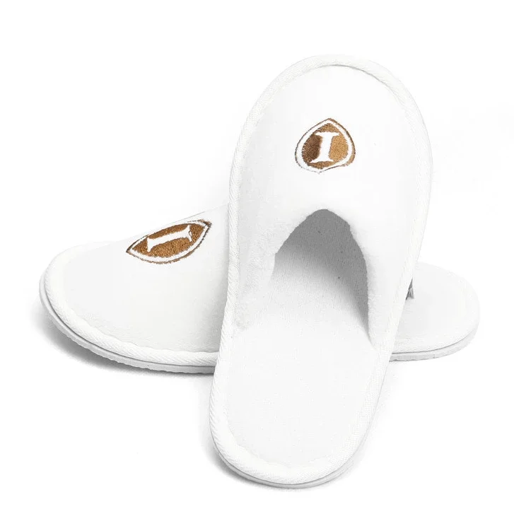 Eco-friendly Reusable White Custom Embroidery Logo Spa Boys and Girls Velour Slipper Hotel Kids Child Slippers