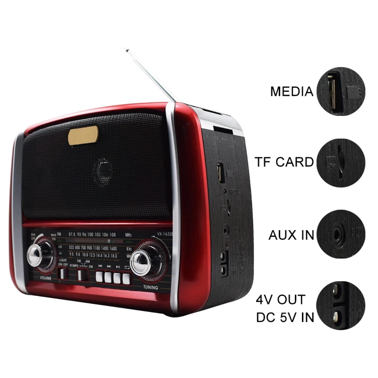 
High quality 18650 rechargeable fm mw sw radios with blue tooth USB TF AUX input player for sale 