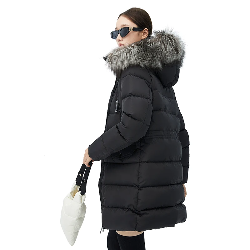 Ladies down jacket winter coat long down parka hooded with fur  real duck down filling custom clothes