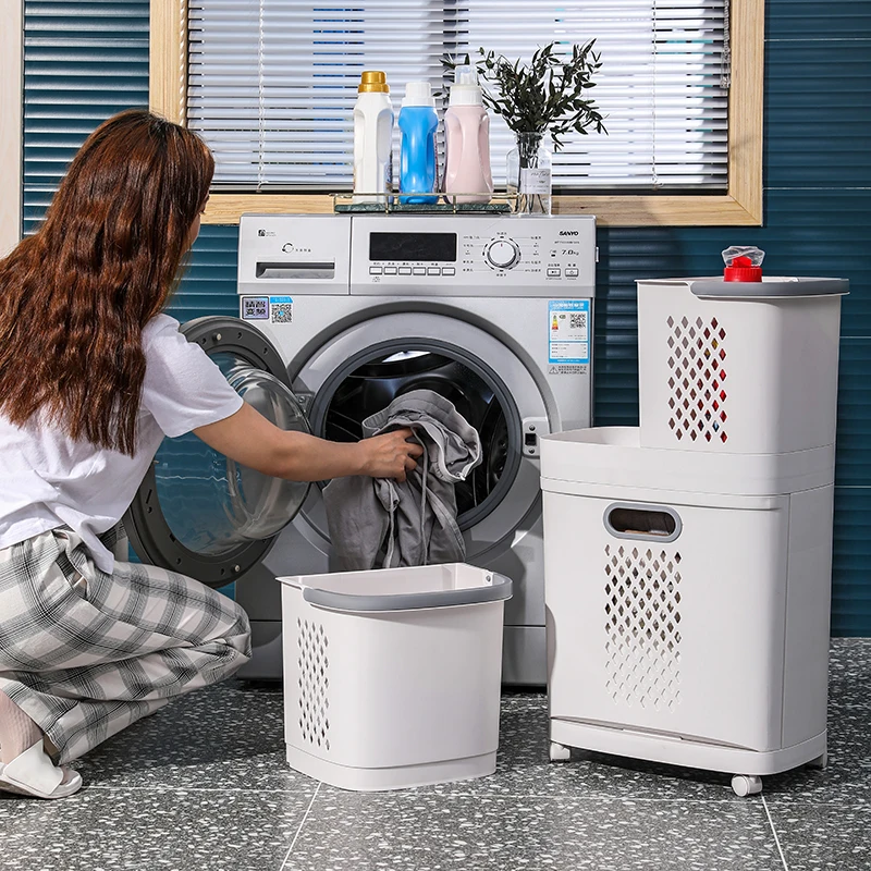 Оптовая продажа переносная корзина для белья 3 отсека органайзер грязной одежды ящики хранения с колесами