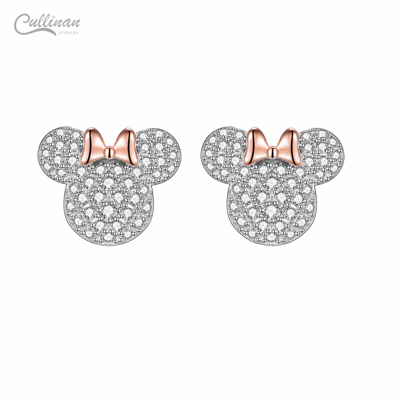 925 Sterling Silver Jewellery Baby Earrings Piercing Cartoon Minnie Micro Pave Girls Full Cz Stud Children Mickey Mouse Earrings