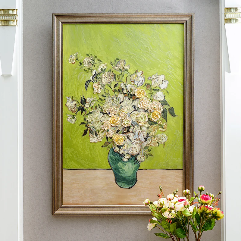 SANLOREN Wall decor enamel painting Vincent van Gogh white rose living room decorative paintings with customized sizes for home