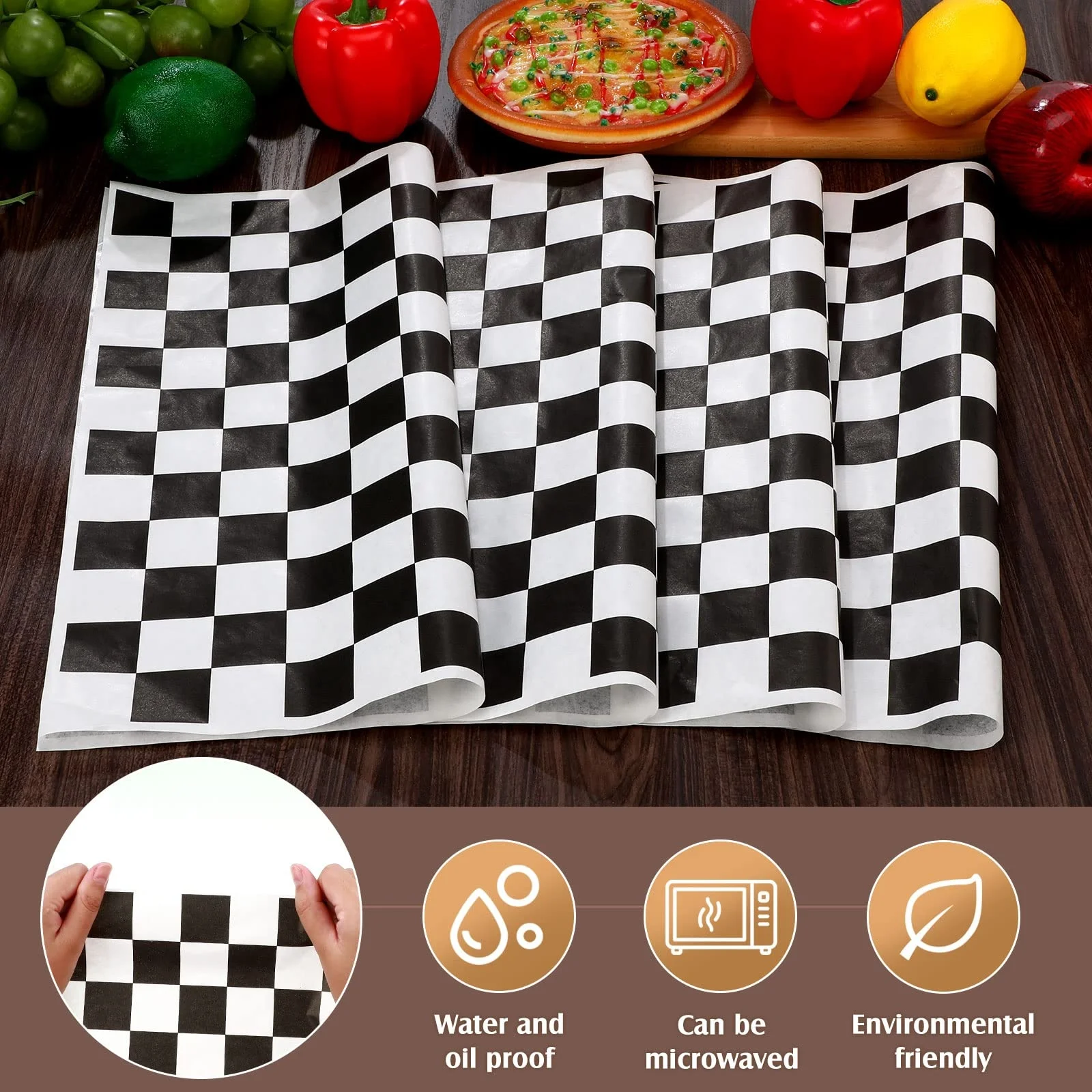 Disposable Wraps Dry Wax Paper Sheets Basket Liner Restaurant Supplies Bread Cheeses Burgers Checker Food Wrapping Paper