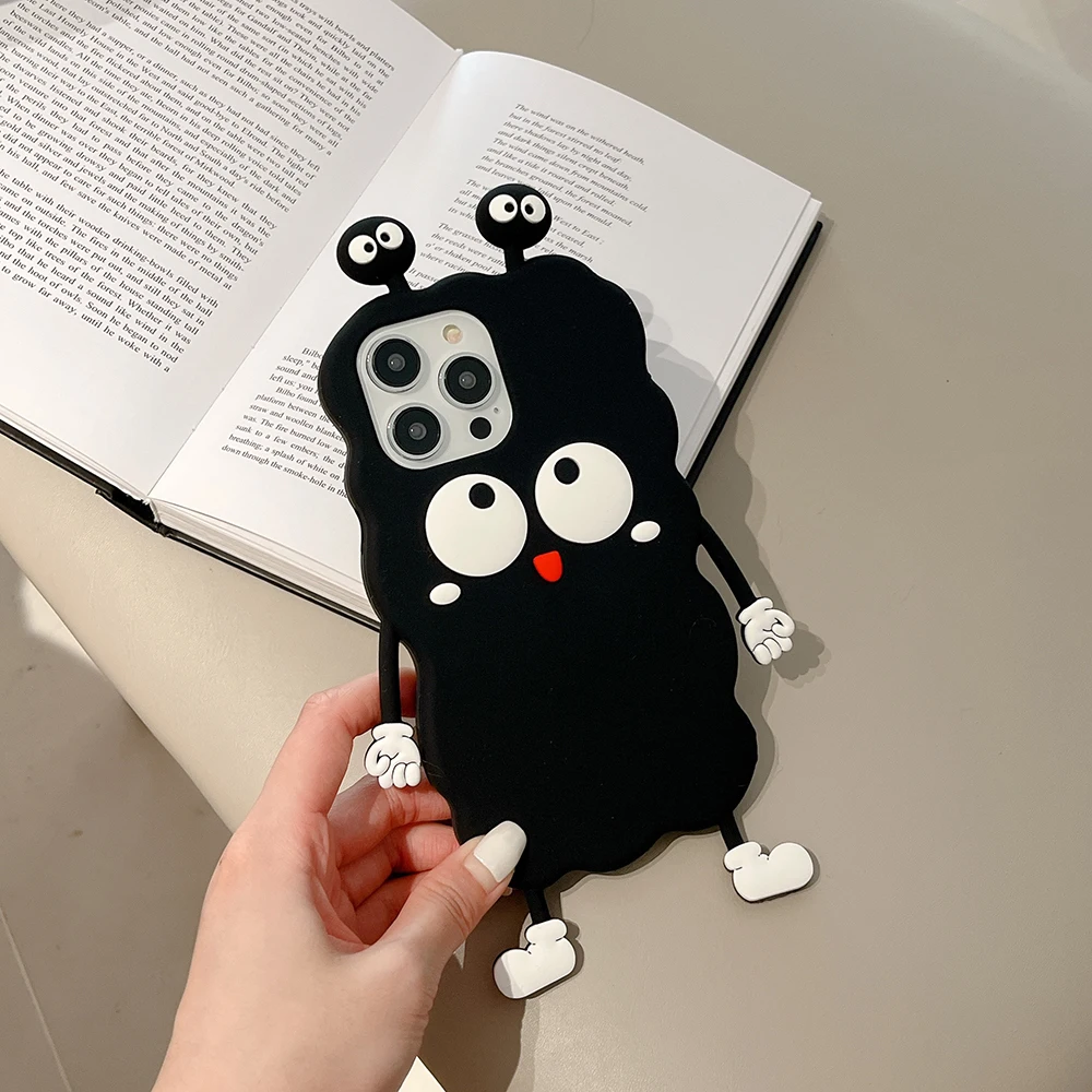 3d cute cartoon coal ball doll designs pattern mobile phone silicone case cover for iPhone 14 13 12 Pro Max silicon case cover