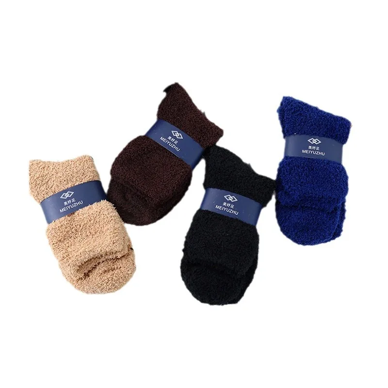 Custom Embroidery Logo Socks High Quality men Winter Thick Terry Warm fuzzy Coral Soft Bed Sock floor Indoor floor Crew Socks