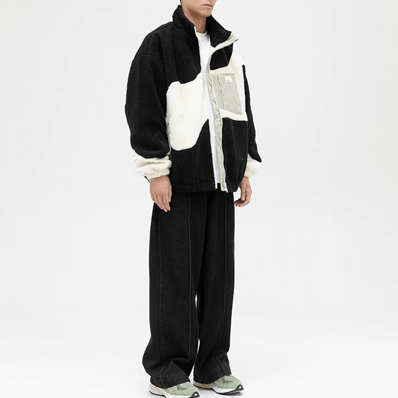 Custom Fleece Jacket Full Zip Up Patchwork Sherpa Fleece Jacket For Men And Women