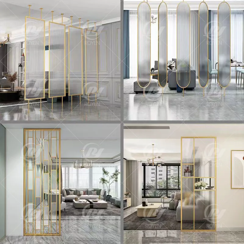 Stainless steel black gold hanging screens room divider with changhong glass partition for living room hotel lobby