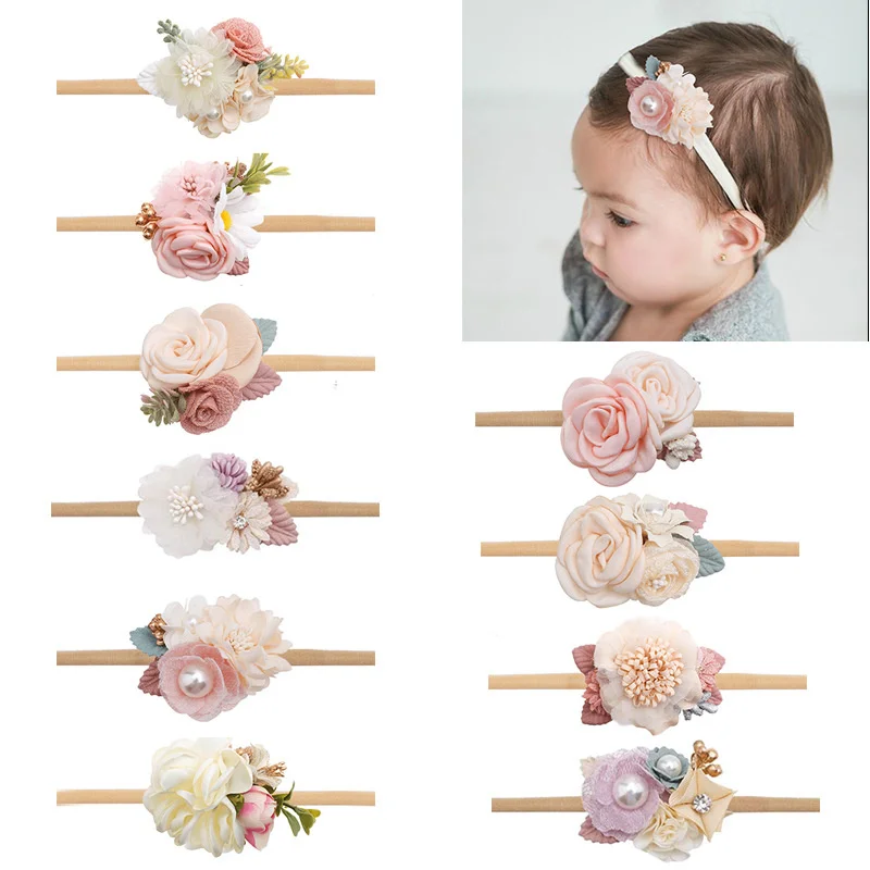New Arrival Newborn Baby Elastic Hairband Flower Nylon Headbands For Girls Kids Hair Accessories
