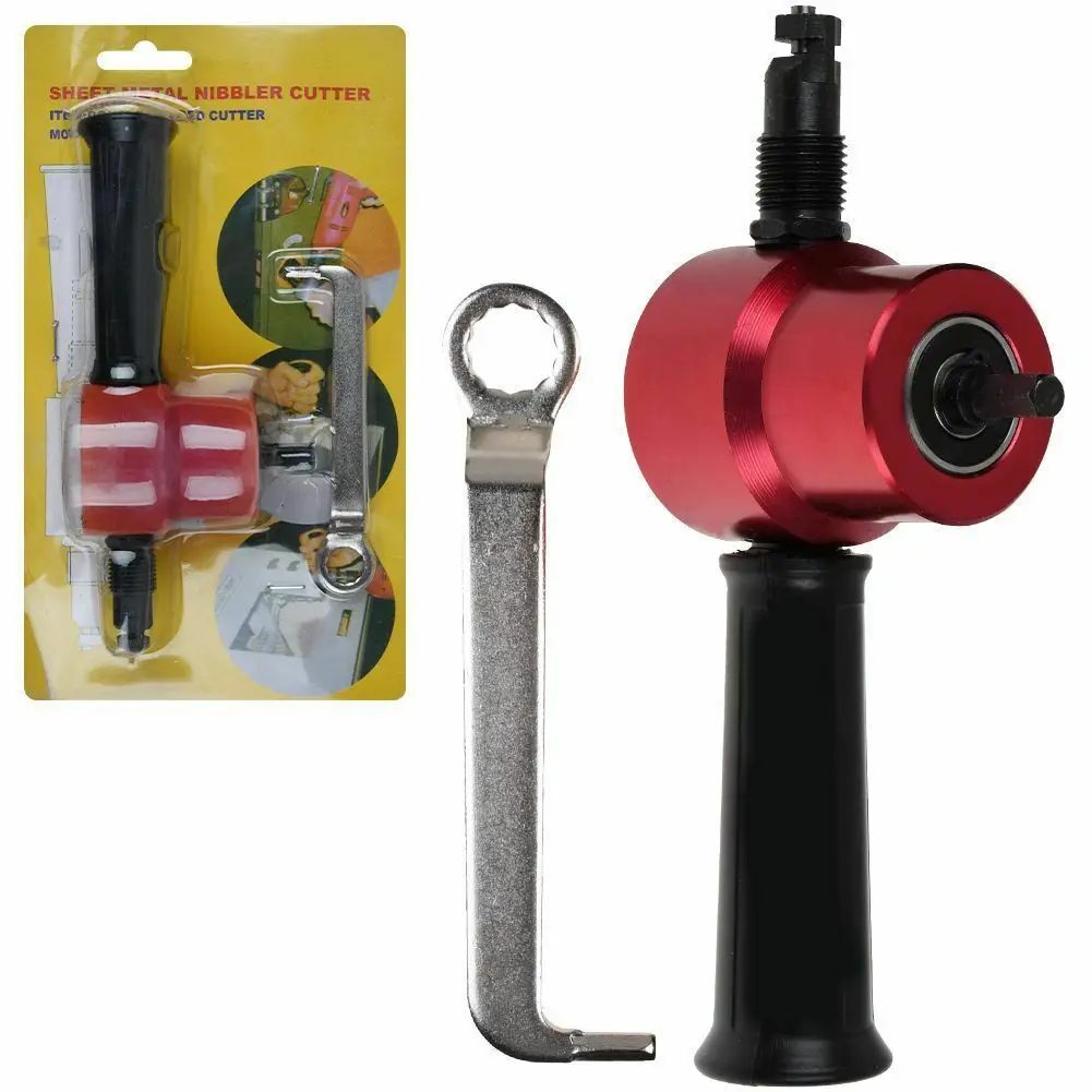 2021 Double Head Sheet Nibble Metal Nibbler Saw Cutter 360 Degree Adjustable Drill Attachment with Extra Punch Free Cutting Tool